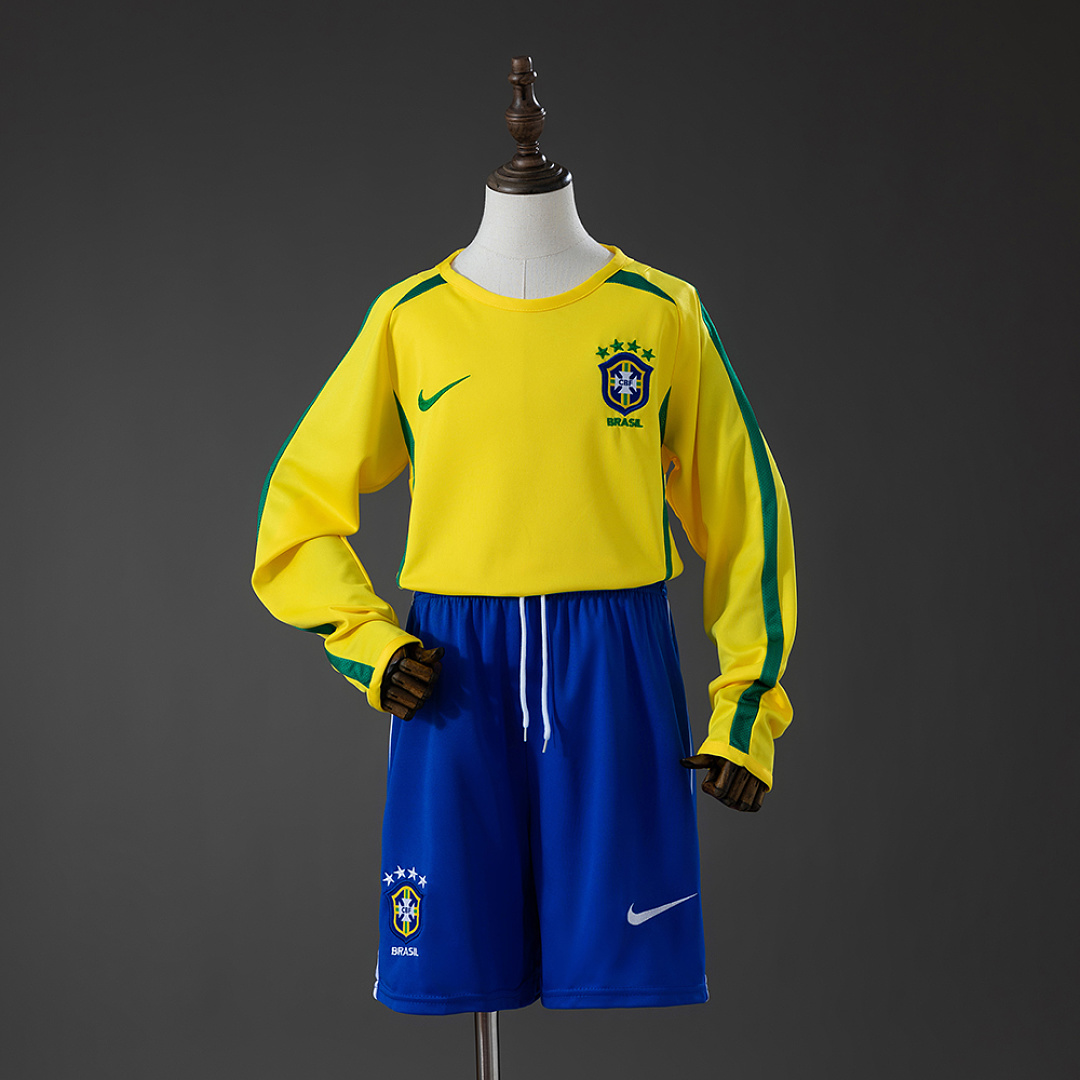 Brazil 2002 Titular Retrô Manga longa Kit infantil Tamanho 16-28, foto 1