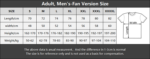 fan Tamanho chart