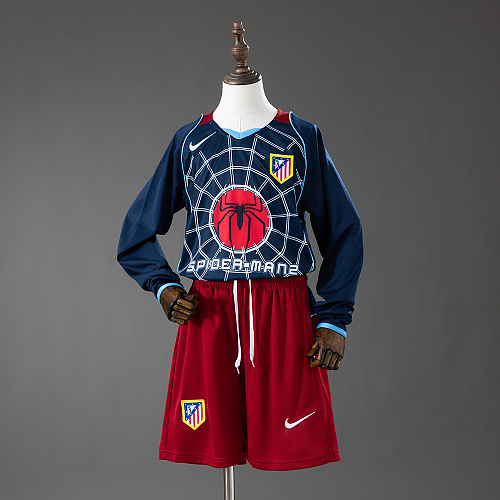 Atletico Madrid 04/05 Visitante Retrô Manga longa Kit infantil Tamanho 16-28