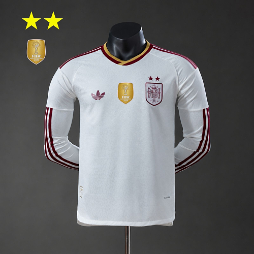 Spain 2026 Visitante 2-Star Champion Edition Versão jogador Long sleeves Camisa S-4XL
