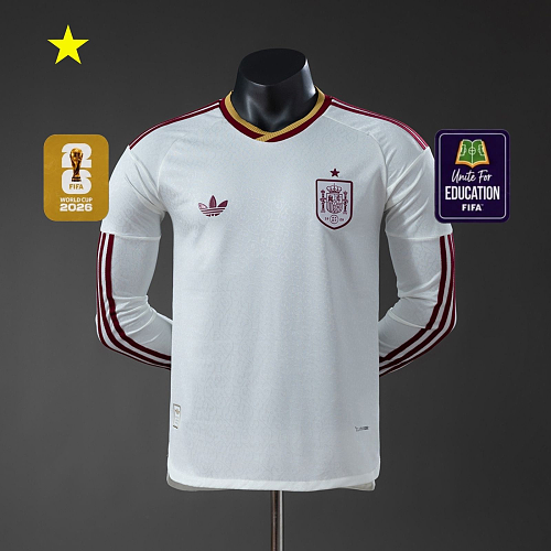 Spain 2026 Visitante Versão jogador Manga longa Camisa S-4XL