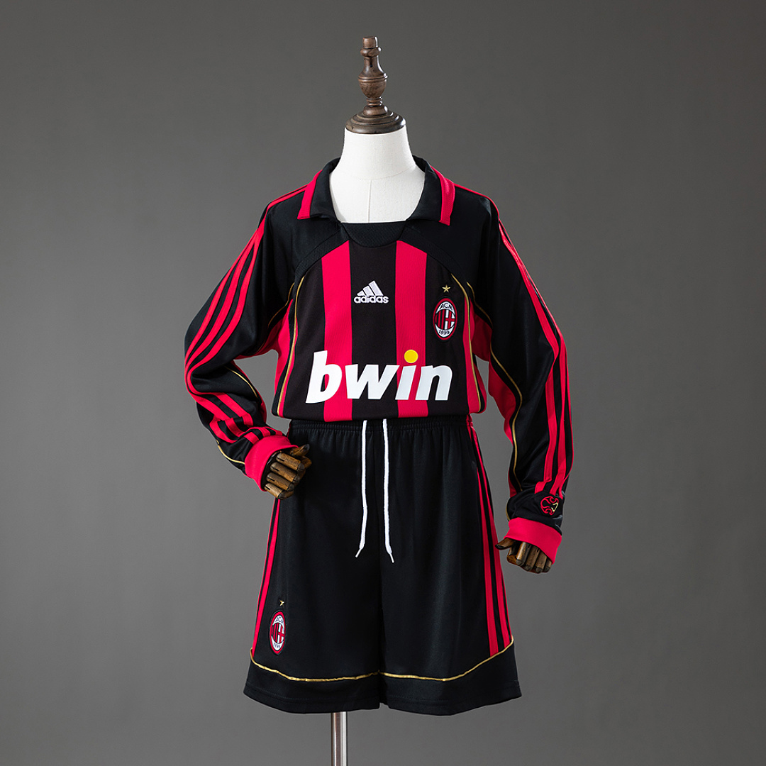 AC Milan 06/07 Titular Retrô Manga longa Kit infantil Tamanho 16-28, foto 1