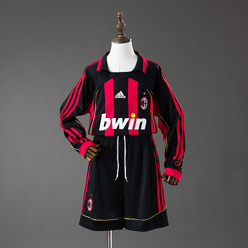 AC Milan 06/07 Titular Retrô Manga longa Kit infantil Tamanho 16-28