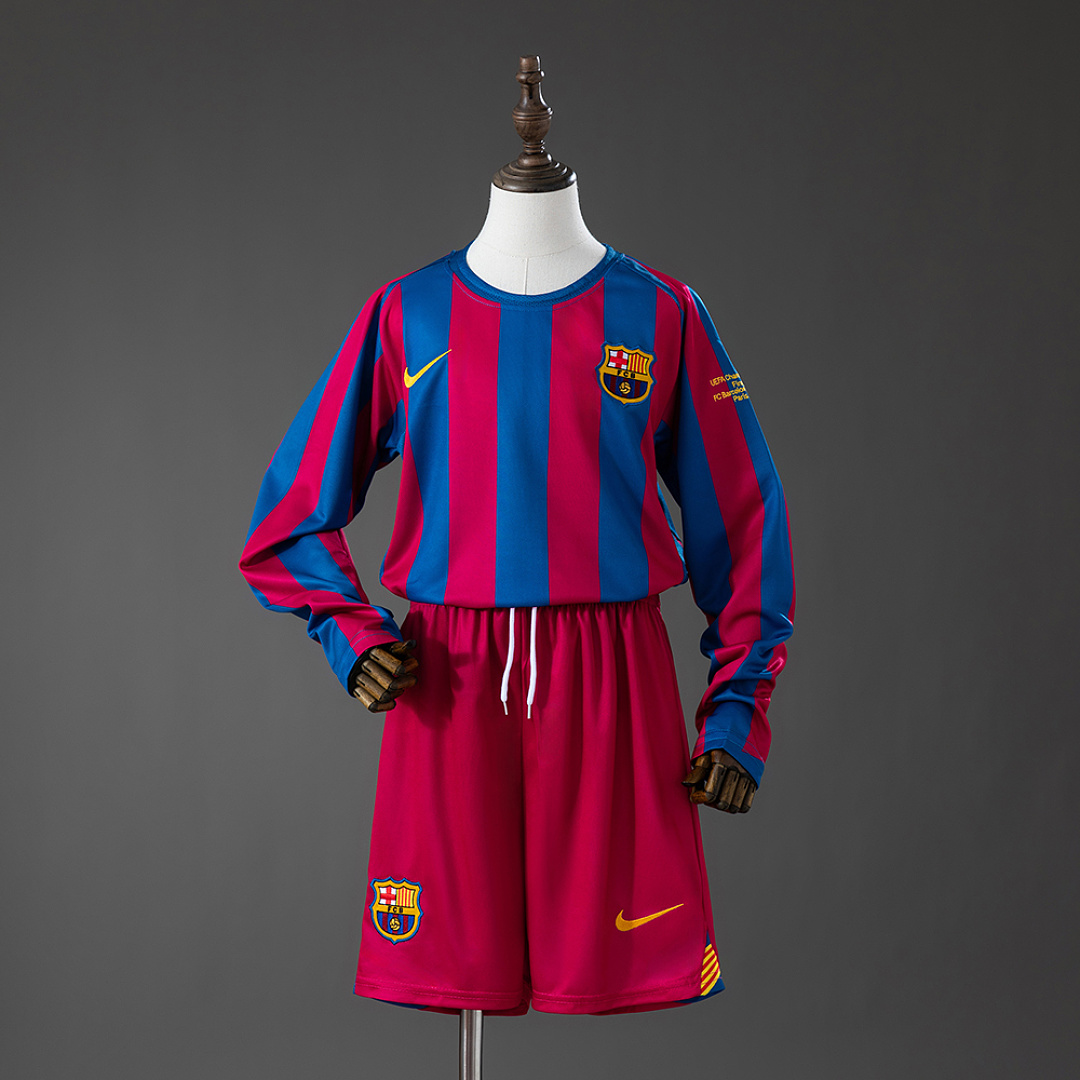 Barcelona 05/06 Titular (UEFA Champions League) Retrô Manga longa Kit infantil Tamanho 16-28, foto 1