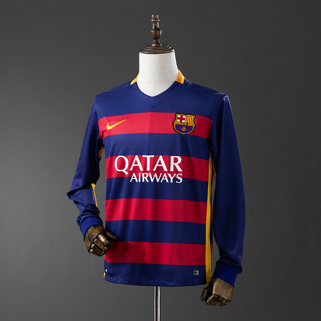 Barcelona 2015/16 Titular Manga longa Retrô Camisa S-XXL, foto 1