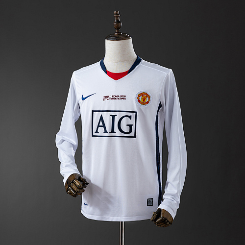 M-U 2008/09 Visitante Champions League Edition Manga longa Retrô Camisa S-XXL