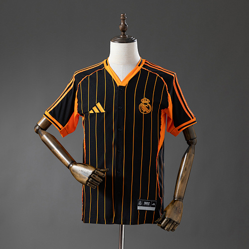 Real Madrid 25/26 Baseball - Black and Orange Striped Camisa S-4XL