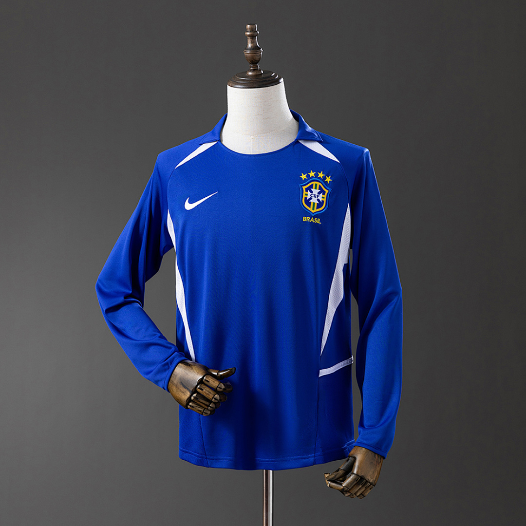Brazil 2002 Visitante Manga longa Retrô Camisa S-XXL, foto 1