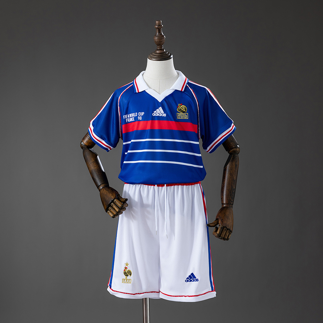 France 1998 Titular Retrô Kit infantil Tamanho 16-28, foto 1