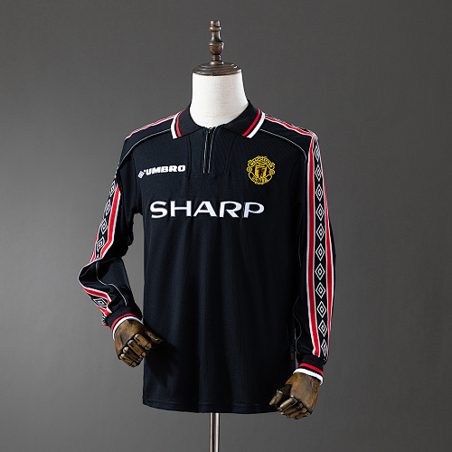 M-U 1998/99 Black Manga longa Retrô Camisa S-XXL