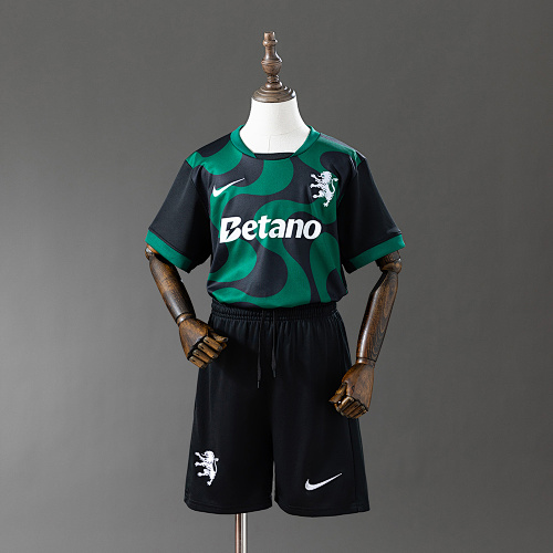 Sporting Lisbon 25/26 Kids Kit Alternative Camisa Black Tamanho：16-28