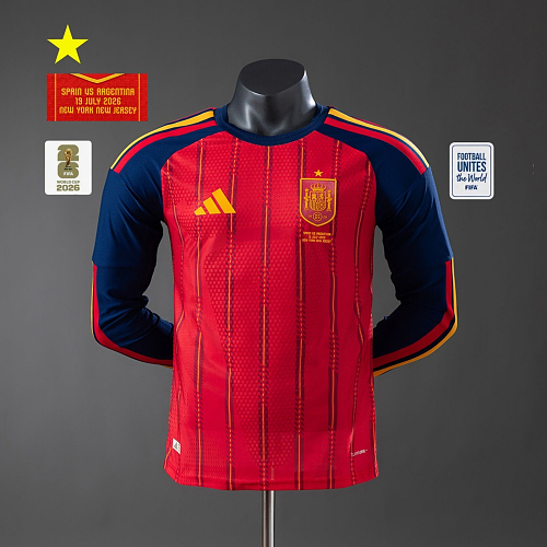 Spain 2026 Titular Manga longa Versão jogador Jerseys S-4XL