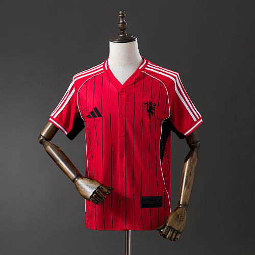M-U 25/26 US Pack Full-Button Baseball Camisa Red