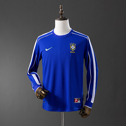 Brazil 1998 Visitante Retrô Manga longa Camisa S-XXL