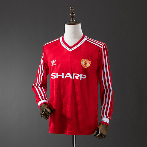 M-U 1986/88 Second Visitante Manga longa Retrô Camisa S-XXL