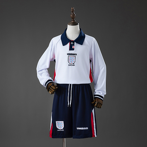 England 1998 Titular Retrô Manga longa Kit infantil Tamanho 16-28