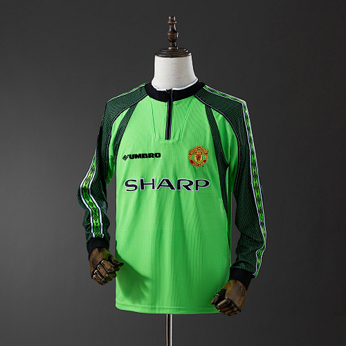 M-U 1998/99 Goleiro - Green Manga longa Retrô Camisa S-XXL