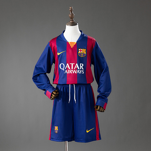 Barcelona 14/15 Titular Retrô Manga longa Kit infantil Tamanho 16-28