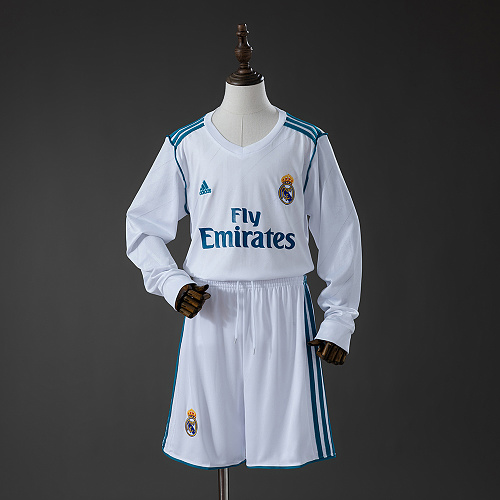 Real Madrid 17/18 Titular Retrô Manga longa Kit infantil Tamanho 16-28