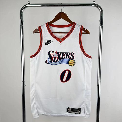 Philadelphia 76ers 25/26 Retrô #0 Tyrese Maxey Camisa Branca