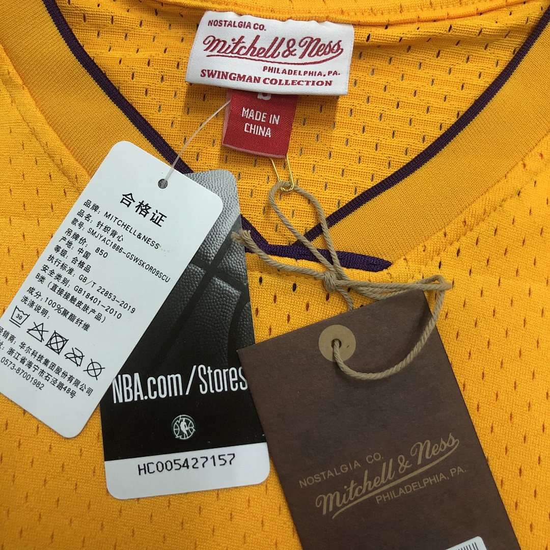 MN热压复古球衣:SW 湖人队08/09赛季 V领 黄色 24号科比, foto 11