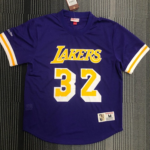 Mitchellness 湖人队 紫色 32号 约翰逊 复古网眼短袖