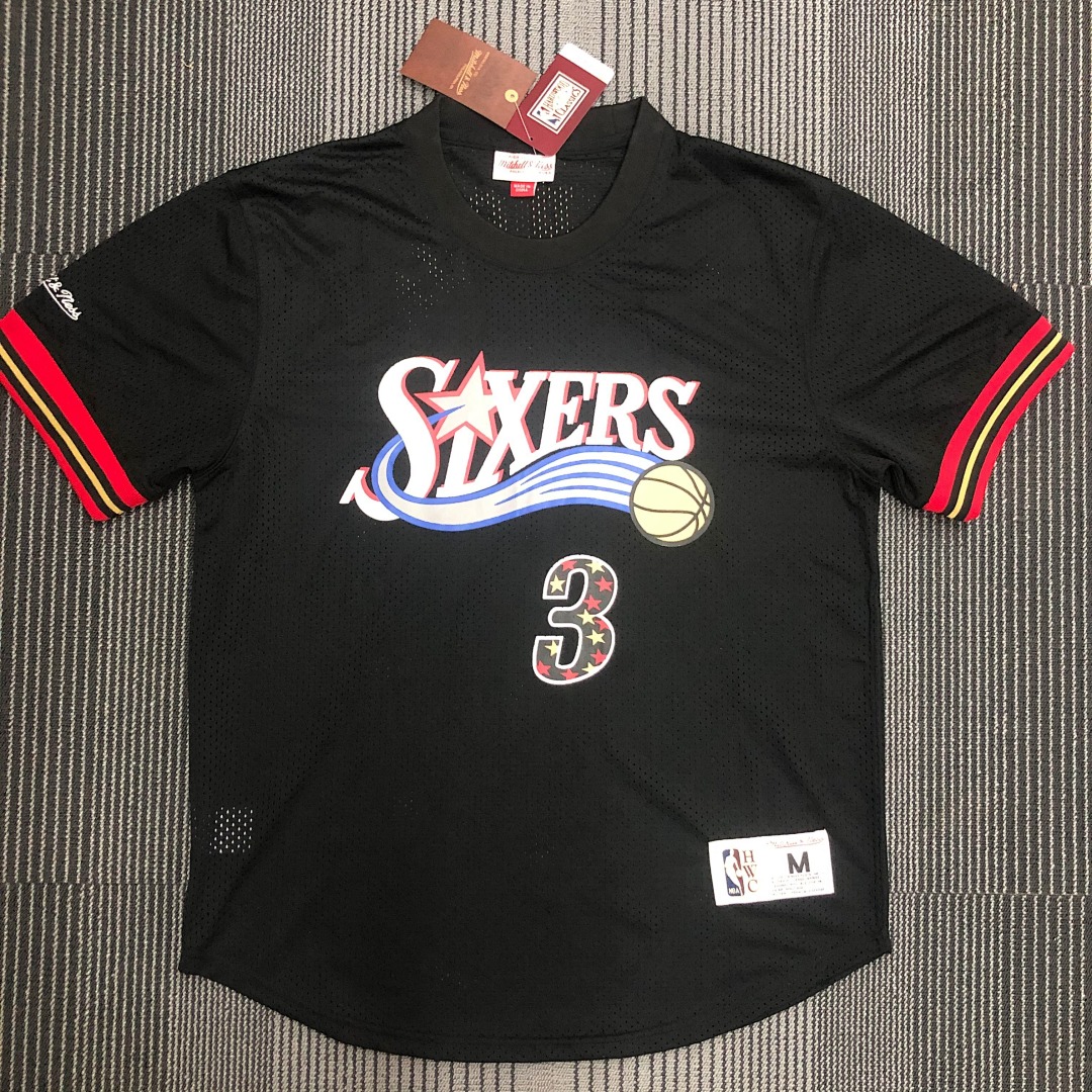 Mitchellness 76人队 黑色 3号 艾佛森 复古网眼短袖, foto 17