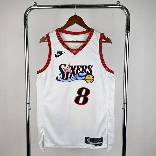 Philadelphia 76ers 25/26 Retrô #8 Paul George Camisa Branca