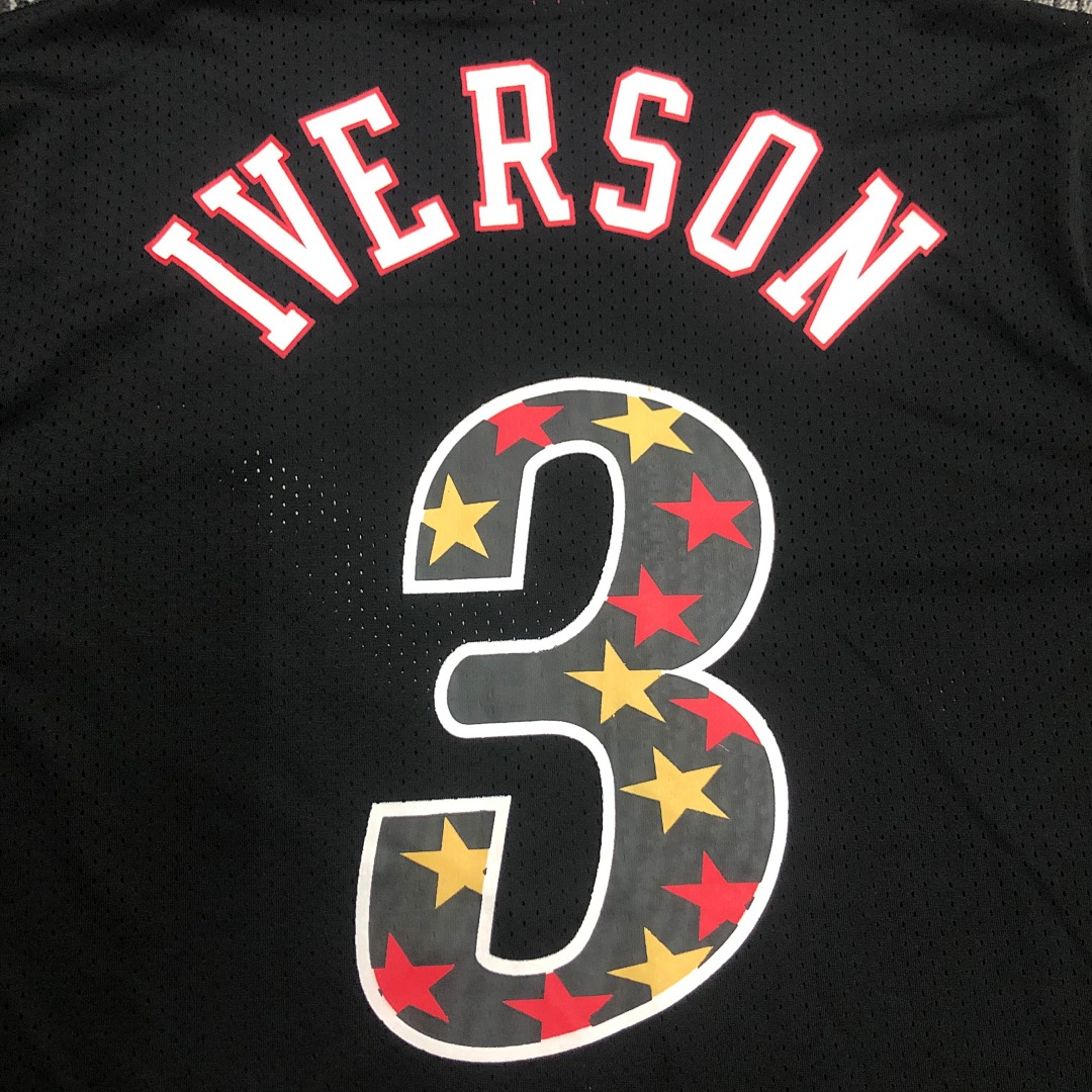 Mitchellness 76人队 黑色 3号 艾佛森 复古网眼短袖, foto 8