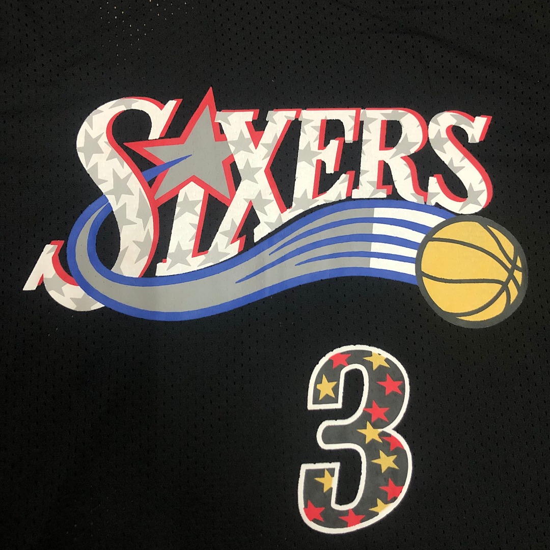 Mitchellness 76人队 黑色 3号 艾佛森 复古网眼短袖, foto 15