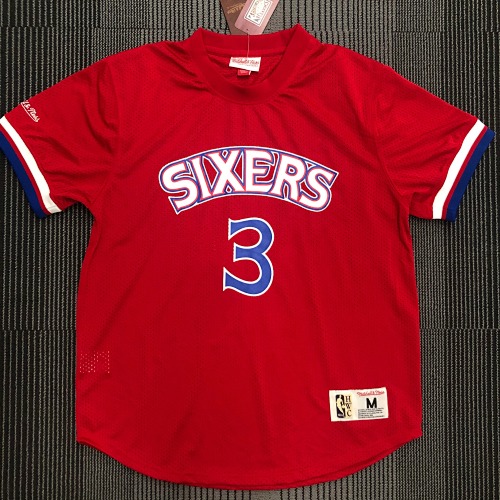 Mitchellness 76人队 红色 3号 艾佛森 艾佛森 复古网眼短袖