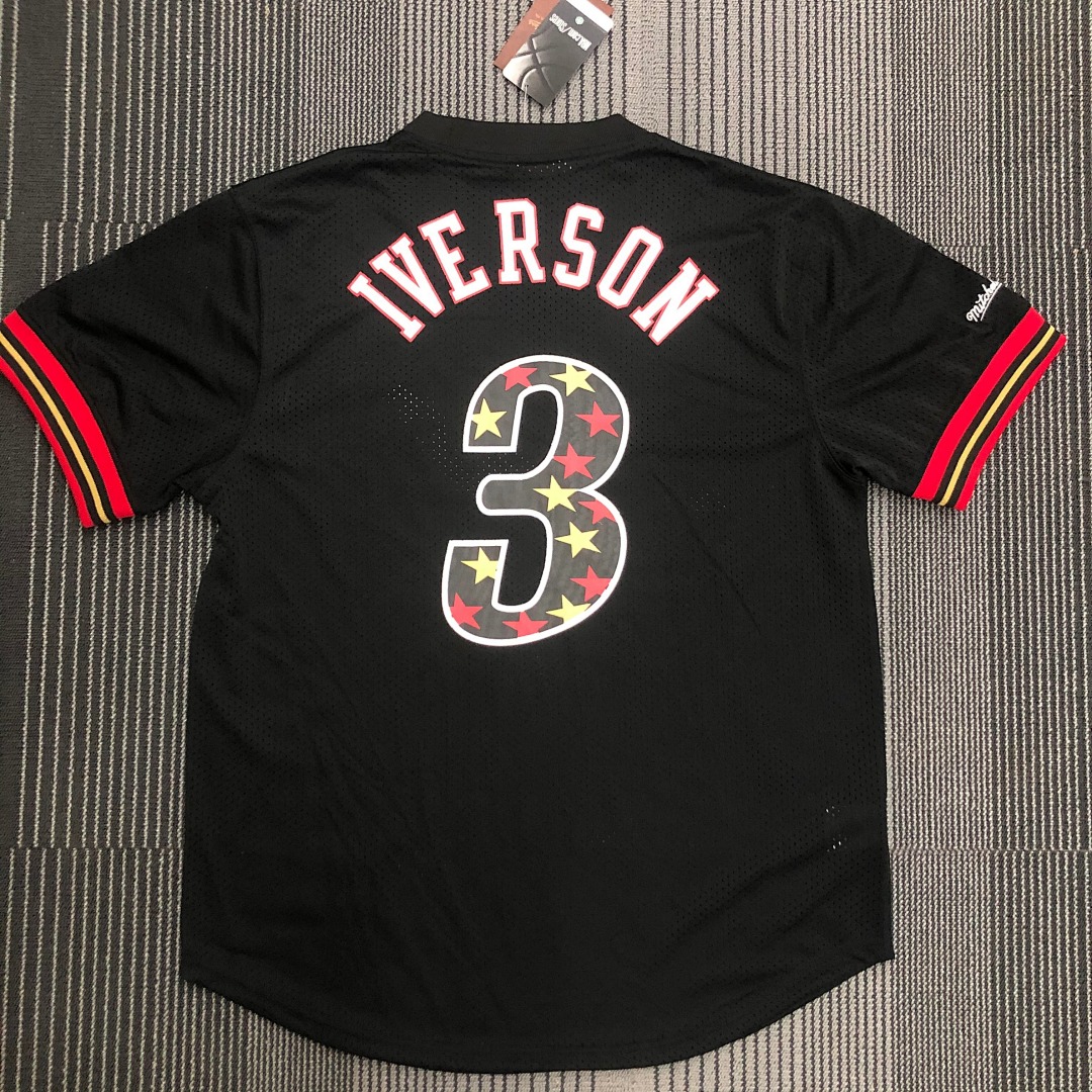 Mitchellness 76人队 黑色 3号 艾佛森 复古网眼短袖, foto 16